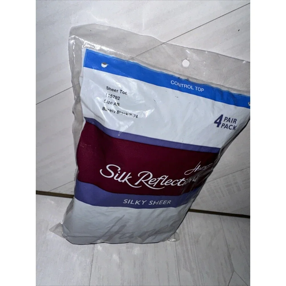 Hanes Silk Reflections Pantyhose 4 Pack Size AB Barely Black New 0D042 Vintage